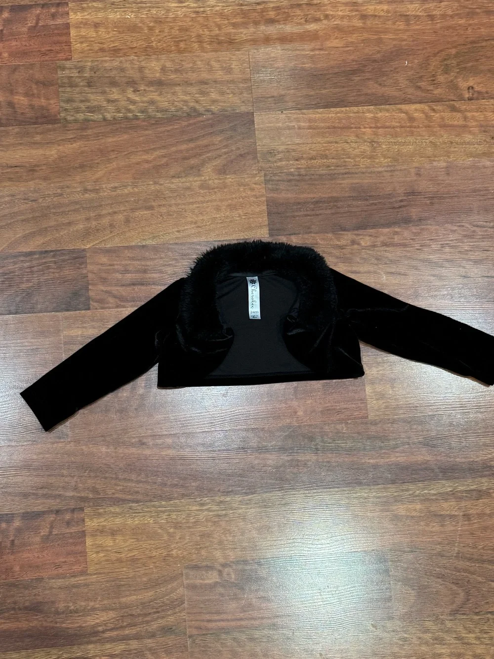 Cherokee - Black Velvet Cropped Bolero Jacket with Faux Fur Trim